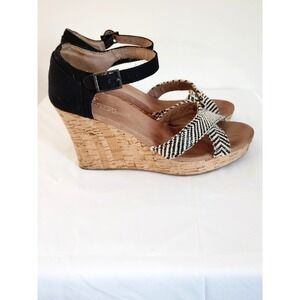 Toms Sienna Sandals Aztec Cross Strap Ankle Cork Wedge Platform Women 9.5 Preppy